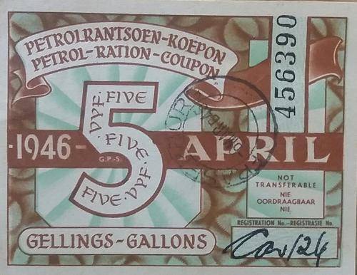 Old SA post WWII petrol token 5 gallons