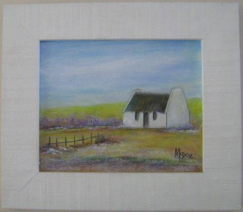 COTTAGE IN WHITE WOODEN FRAME BY MAXIE LESSING - ACRYLIC