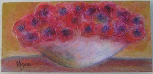 POT OF ROSES #2 BY MAXIE LESSING - ACRYLIC ON CANVAS BOARD - READY TO HANG