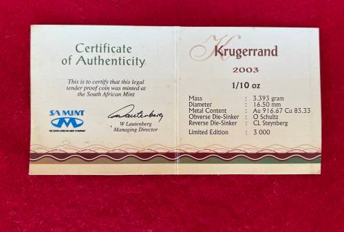 SA Munt Krugerrand 1/10 oz - 2003