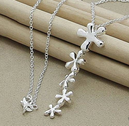 925 Silver Long Flower Pendant