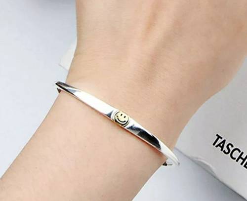 925 Silver Smiley Face Open Cuff Bangle