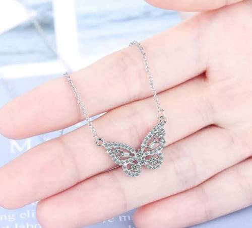 925 Silver Encrusted Butterfly Necklace