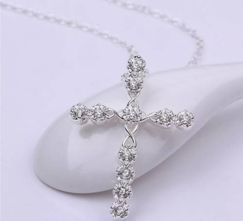 925 Silver Cubic Zircinia Cross Necklace