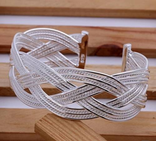 925 Silver Braided Open Cuff Bangle