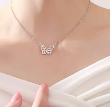 925 Silver Encrusted Butterfly Necklace