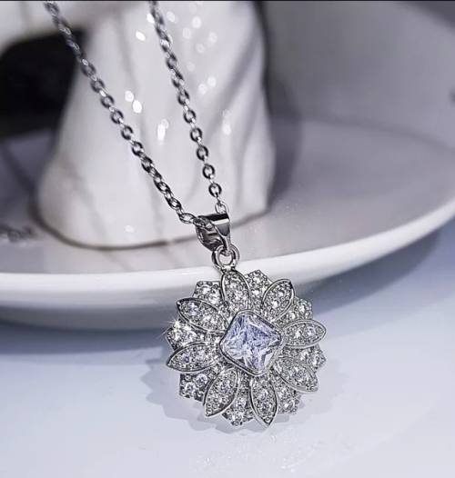 925 Silver CZ Flower Necklace