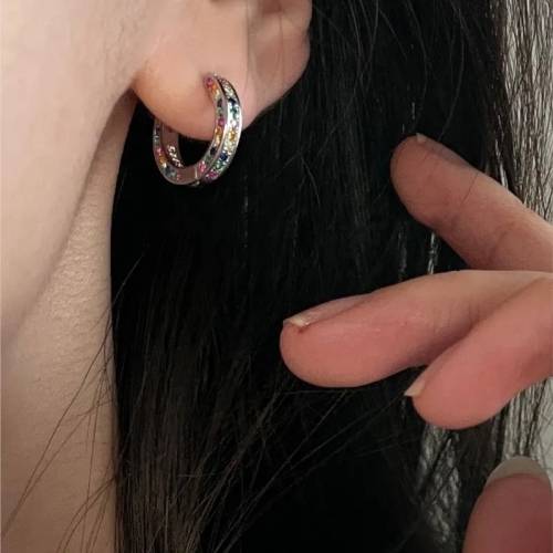 925 Silver Colorful CZ Huggie Earrings