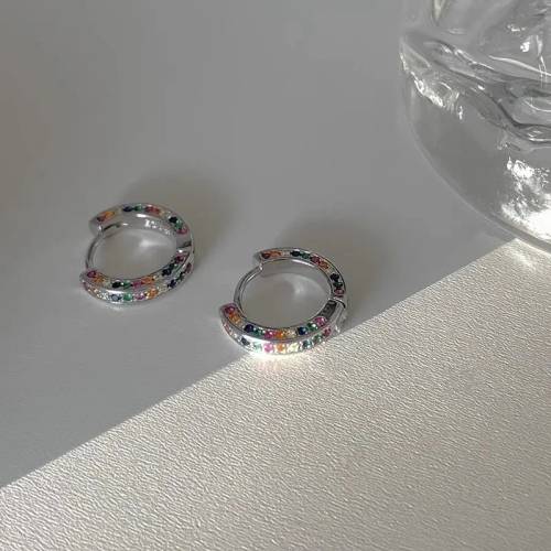 925 Silver Colorful CZ Huggie Earrings