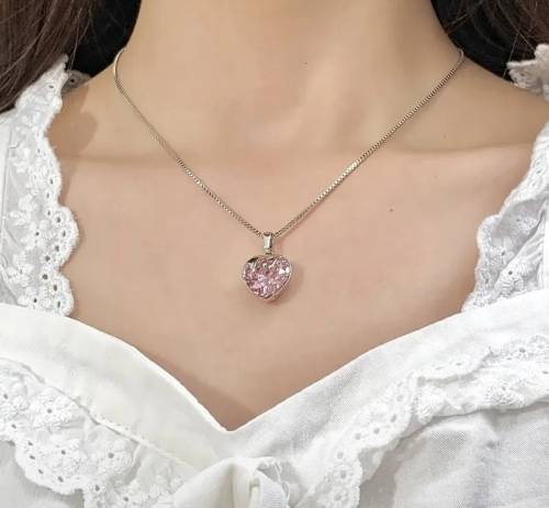 925 Silver  Pink Lava Heart Necklace