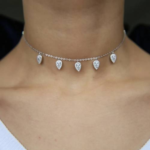 925 Silver Tear Drop CZ Choker