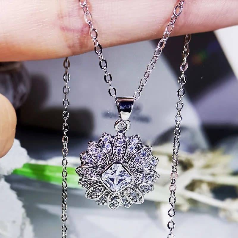 925 Silver CZ Flower Necklace