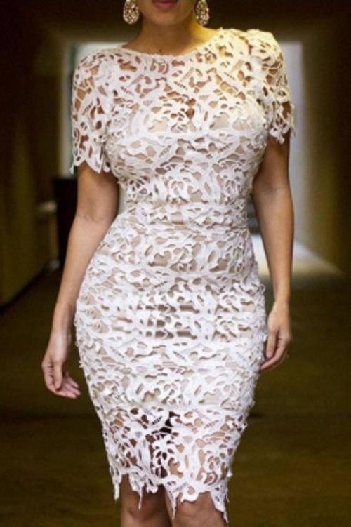 White Lace Mid-Length Dress