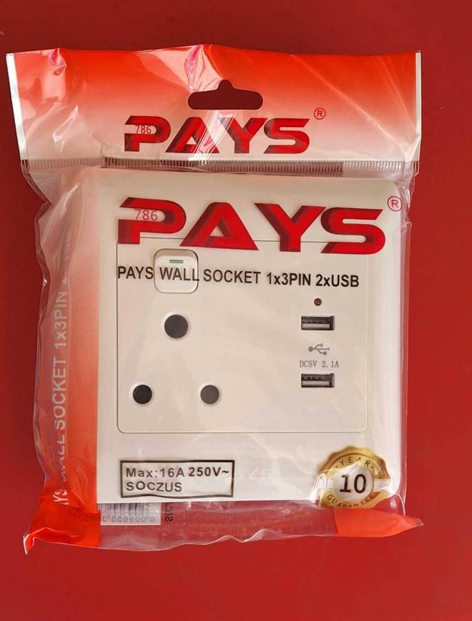 PAYS 4X4 Wall Socket with 1X3PIN AND 2XUSB