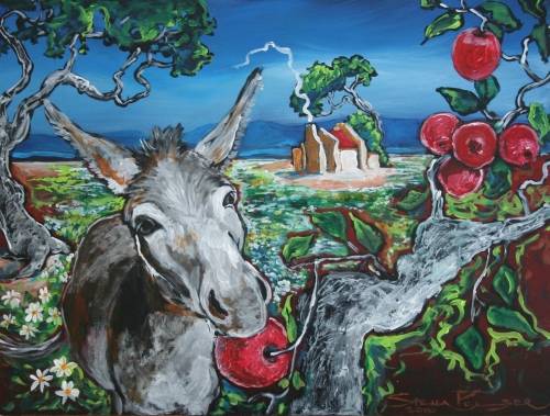 Original Stella Pelser(1970) - "Klein Karoo Donkie - Die Appel Dief" 400 x 300 x 6mm