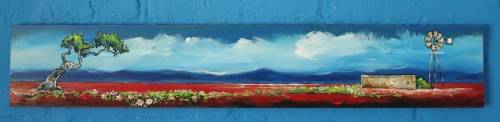**Original Stella Pelser(1970) -"Bolandse Landskap met Windpomp" 610 x 105 x 6mm