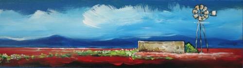 **Original Stella Pelser(1970) -"Bolandse Landskap met Windpomp" 610 x 105 x 6mm