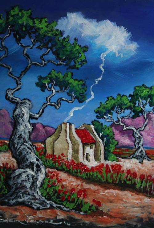 Original Stella Pelser(1970) - "Overberg - Plaas Opstal agter die Boom!" 400 x 300 x 6mm