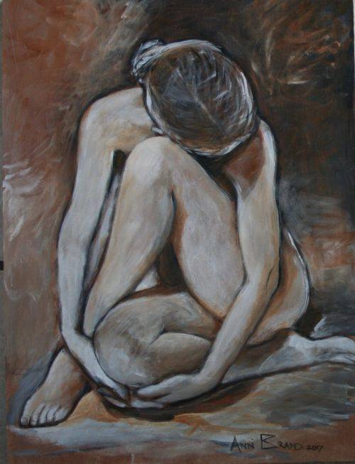 Beautiful**!!! Original Annie Brand (1970-) "Figure Study - Reflection" 400 x 300 x 6mm