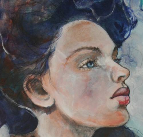 Beautiful!*Original Anni Brand (1970-) "Blue Butterflies" size: 80 x 50 cm Large on Japanese Canvas