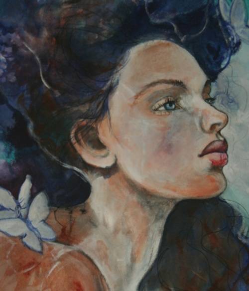 Beautiful!*Original Anni Brand (1970-) "Blue Butterflies" size: 80 x 50 cm Large on Japanese Canvas