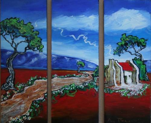 Beautiful**!!! Original Annie Brand (1970-) "Bolandse Huisie -Tritych" 300 x 110 x 6mm x 3 Piece