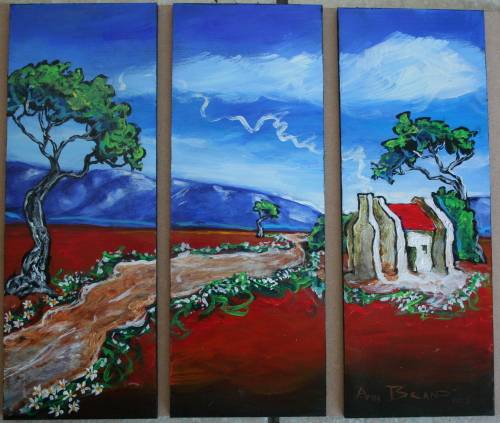 Beautiful**!!! Original Annie Brand (1970-) "Bolandse Huisie -Tritych" 300 x 110 x 6mm x 3 Piece