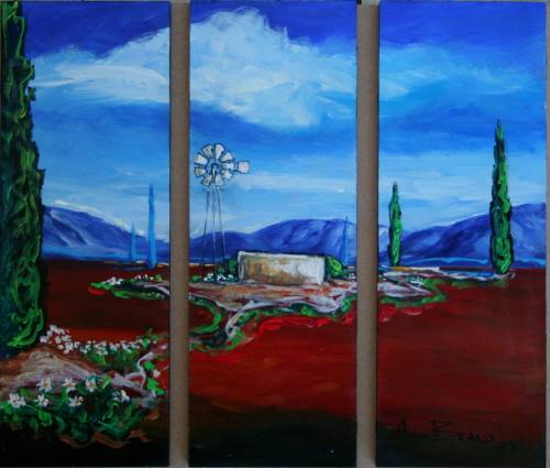 Beautiful**!!! Original Annie Brand (1970-) "Bolandse Windpomp -Tritych" 300 x 110 x 6mm x 3 Piece