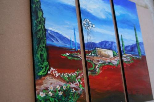 Beautiful**!!! Original Annie Brand (1970-) "Bolandse Huisie -Tritych" 300 x 110 x 6mm x 3 Piece