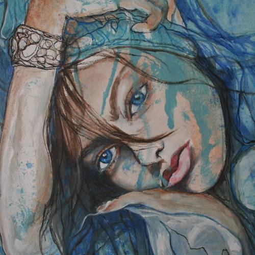 Beautiful!*Original Anni Brand (1970-) "Bohemian Dreamer" 70 x 53cm Large Japanese Canvas