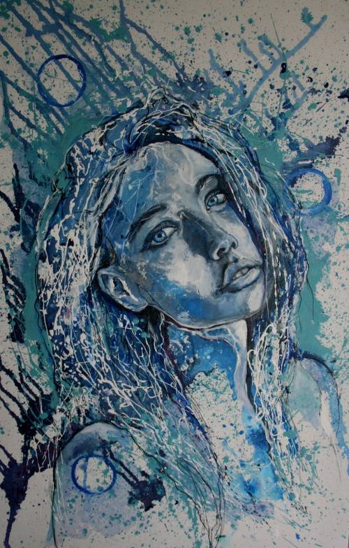 Beautiful!*Original Anni Brand (1970-) "Heaven in Blue Eyes" 90 x 60cm Large Japanese Canvas