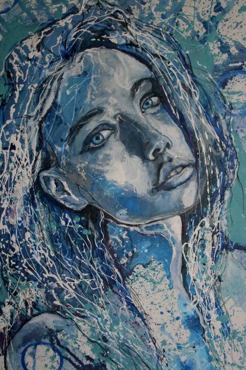 Beautiful!*Original Anni Brand (1970-) "Heaven in Blue Eyes" 90 x 60cm Large Japanese Canvas