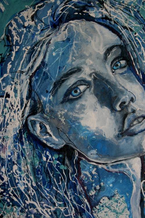 Beautiful!*Original Anni Brand (1970-) "Heaven in Blue Eyes" 90 x 60cm Large Japanese Canvas