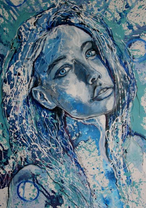 Beautiful!*Original Anni Brand (1970-) "Heaven in Blue Eyes" 90 x 60cm Large Japanese Canvas