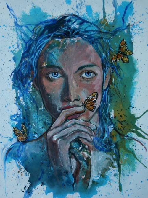 Beautiful!*Original Anni Brand (1970-) "Butterfly Dreams" 70 x 53cm Large Japanese Canvas