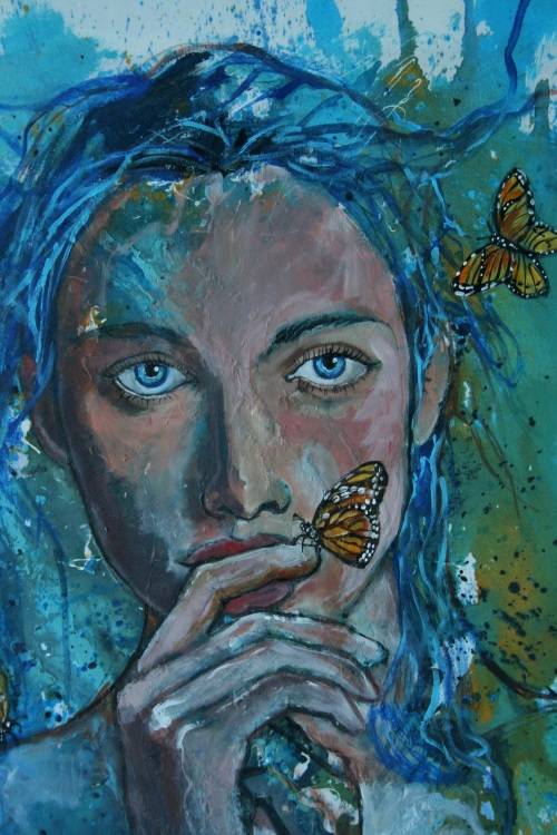Beautiful!*Original Anni Brand (1970-) "Butterfly Dreams" 70 x 53cm Large Japanese Canvas