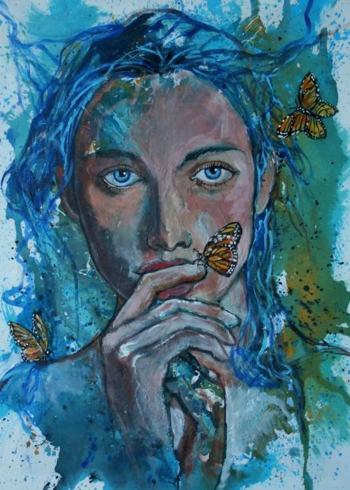 Beautiful!*Original Anni Brand (1970-) "Butterfly Dreams" 70 x 53cm Large Japanese Canvas