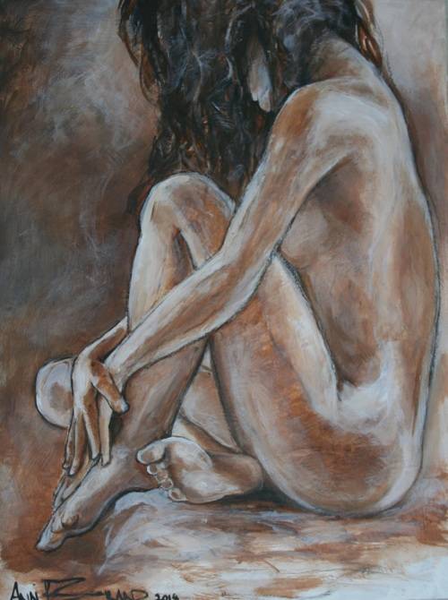 Beautiful**!!! Original Annie Brand (1970-) "Figure Study - Soft Touch" 400 x 300 x 6mm