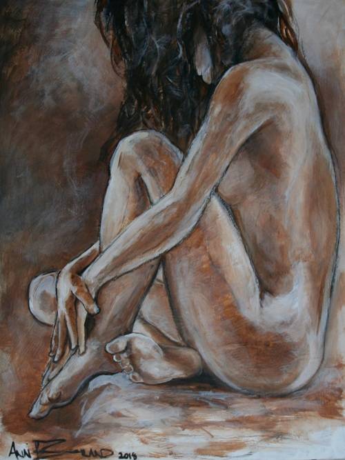 Beautiful**!!! Original Annie Brand (1970-) "Figure Study - Soft Touch" 400 x 300 x 6mm