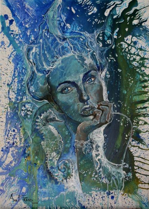 Beautiful!*Original Anni Brand (1970-) "Ocean Dreams" 70 x 53 cm Large Japanese Canvas