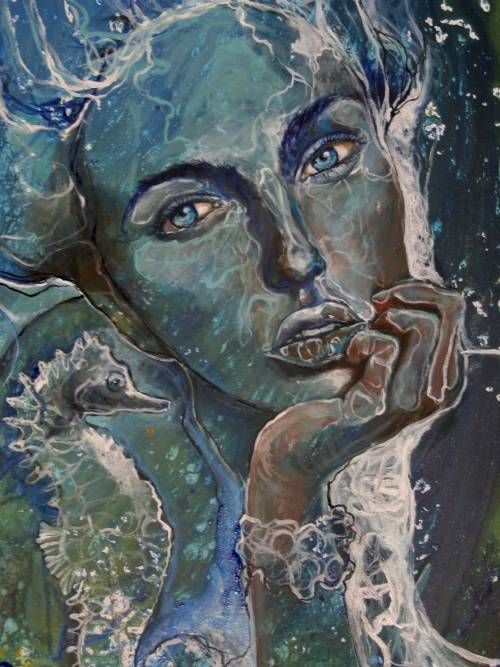 Beautiful!*Original Anni Brand (1970-) "Ocean Dreams" 70 x 53 cm Large Japanese Canvas