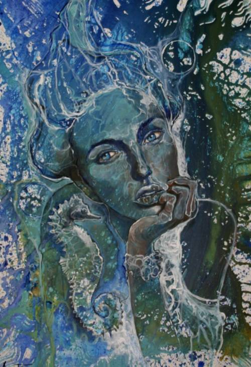 Beautiful!*Original Anni Brand (1970-) "Ocean Dreams" 70 x 53 cm Large Japanese Canvas