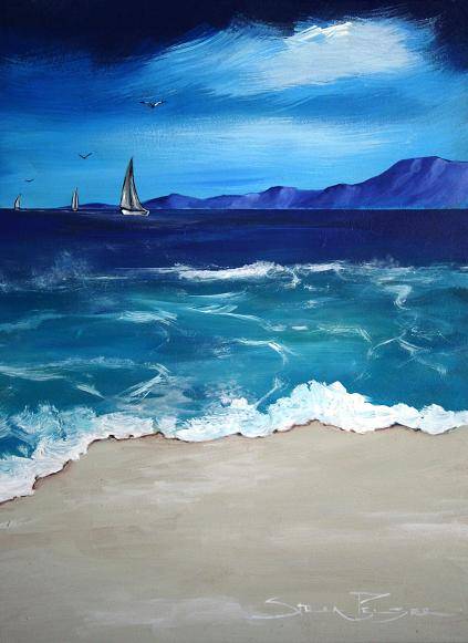 CRAZY R1!!! Original Stella Pelser - "Sea-scape with Sail Boat 01" - 400  x 300