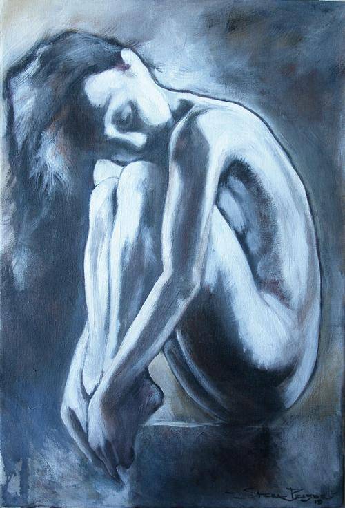 Beautiful Original Stella Pelser (1970-) Figure Study "Softly" 610 x 410 mm, on Canvas