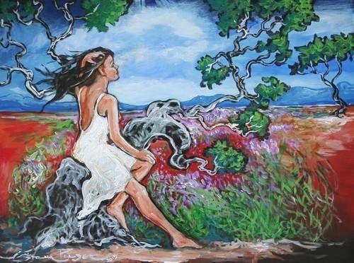 Original Stella Pelser(1970) - "Bolandse Meisie tussen die Laventel" 400 x 300 x 6mm