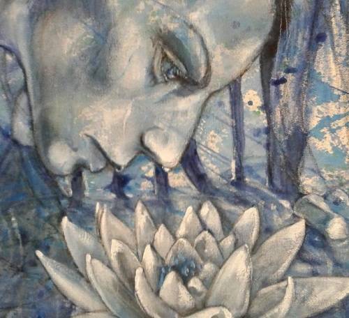 Title : Original Artwork by artist Stella Pelser, Title: "BLUE LOTUS" Acrylic on Canvas 700mm x 53mm