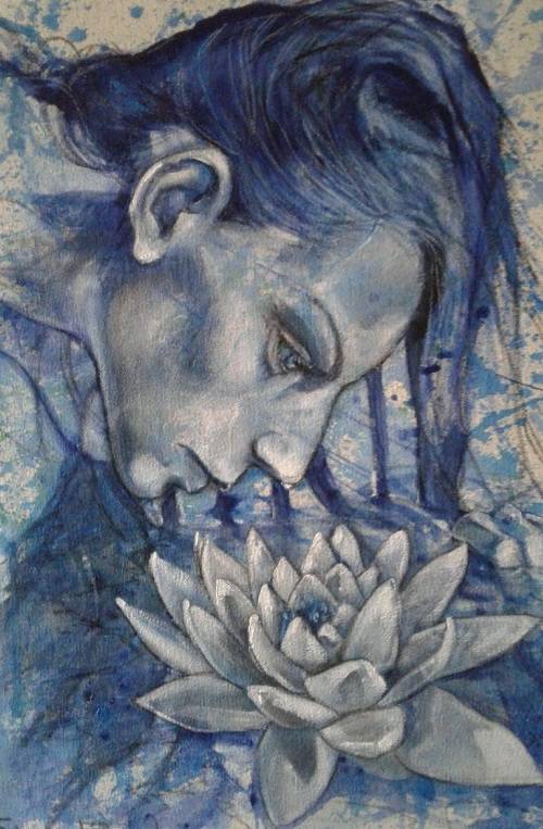 Title : Original Artwork by artist Stella Pelser, Title: "BLUE LOTUS" Acrylic on Canvas 700mm x 53mm