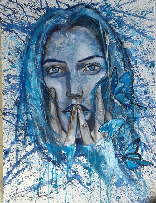 Title :Orginal Artwork by Stella Pelser "Butterfly Kisses" Acrylic on Canvas - Size 70cm x 53cm