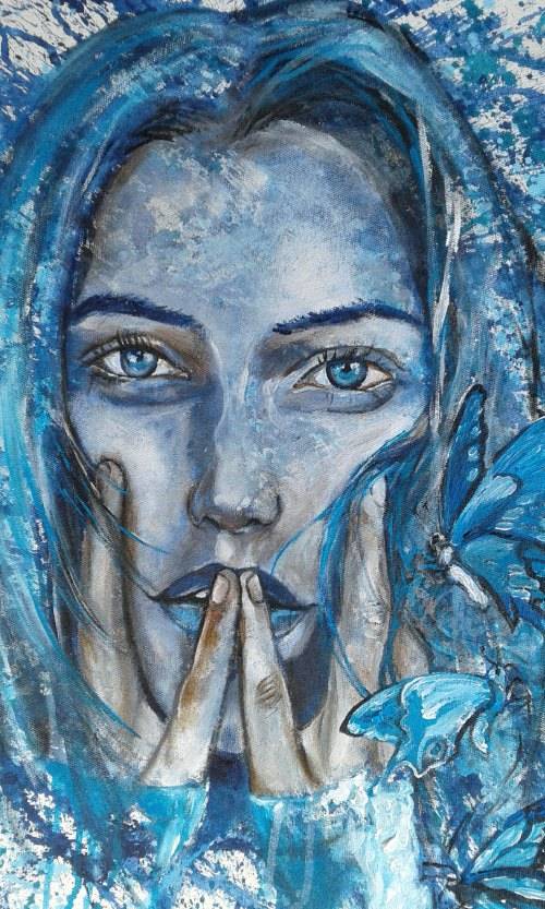 Title :Orginal Artwork by Stella Pelser "Butterfly Kisses" Acrylic on Canvas - Size 70cm x 53cm