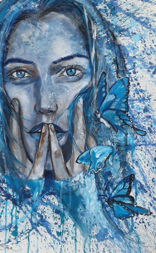 Title :Orginal Artwork by Stella Pelser "Butterfly Kisses" Acrylic on Canvas - Size 70cm x 53cm